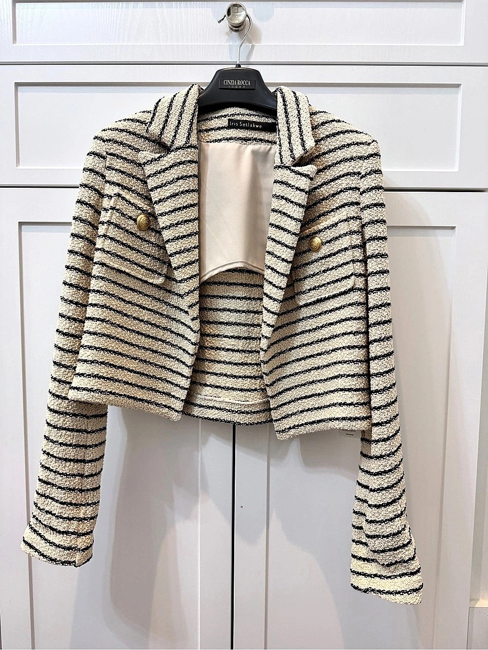 Iris Setlakwe Short Jacket with Pockets Striped Short Jacket Size 4 NWT